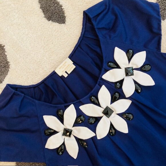 Kate Spade $228 Womens Small Blue Embellished Floral Applique Jewel Beaded Top - Picture 3 of 8
